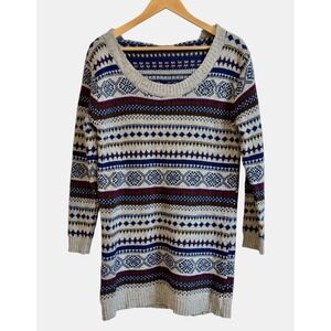 Earthbound Trading Fair Isle Sweater Womens M Knit Hoodie Loungewear Minimalist‎